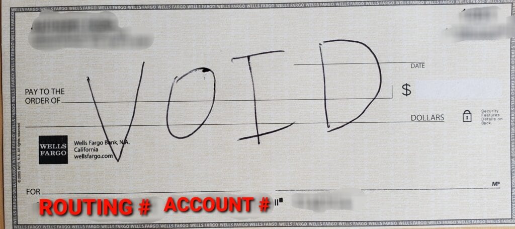 Check with Routing and Account number highlighted