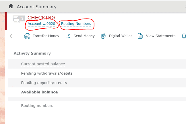 Links to Account and Routing Numbers