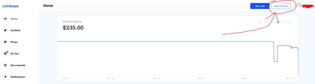 send/ receive button on crypto exchange