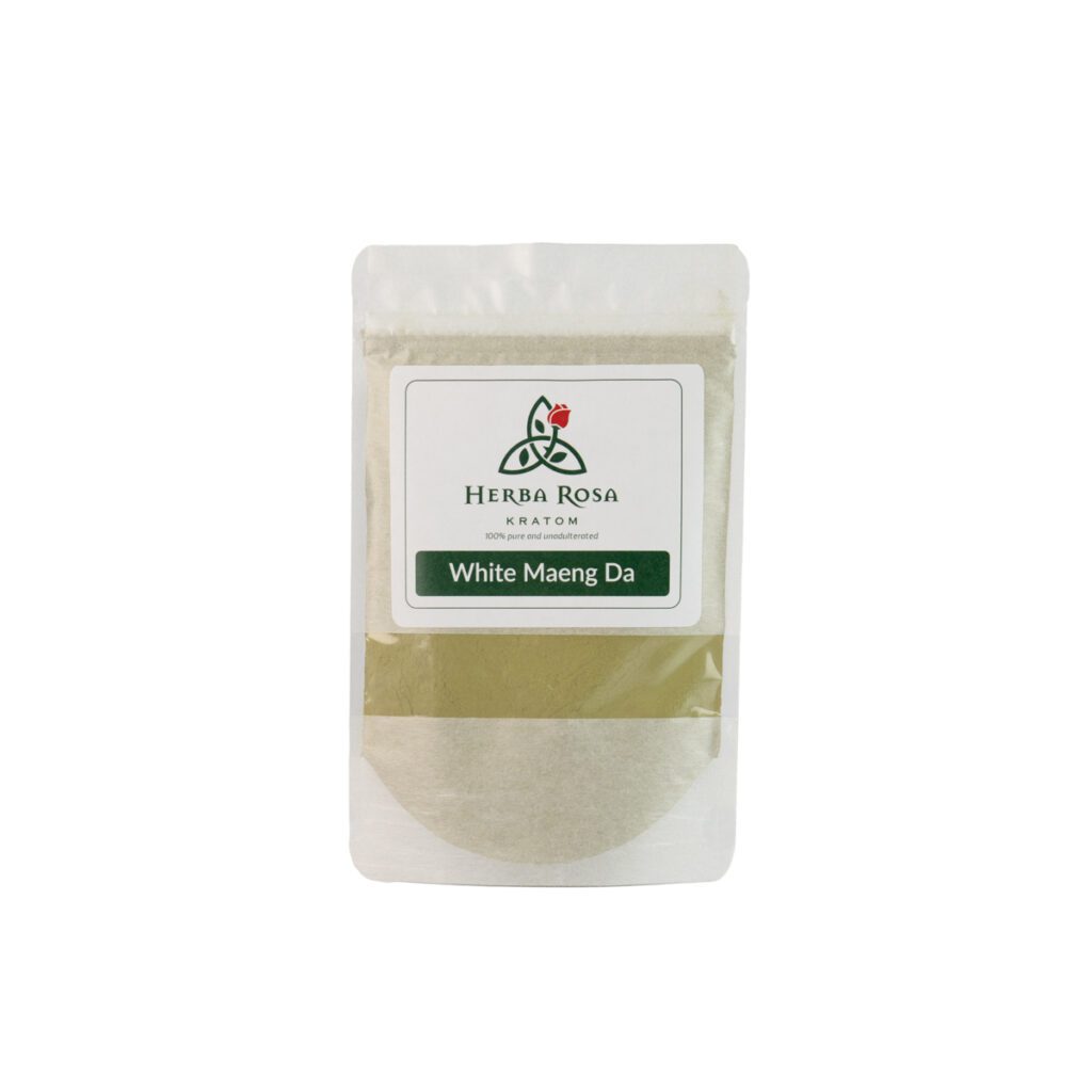 Herba-Rosa-White-Mang-Da-2 Front of White Maeng Da Lab Tested Kratom 90 gram bag